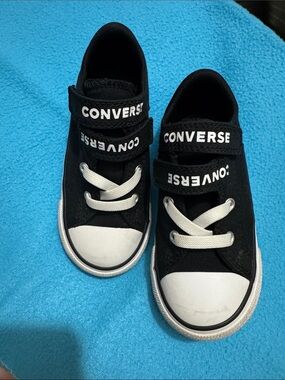 Converse Kids Black Canvas Hook-and-Loop Sneakers with White Toe